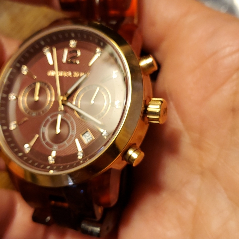 Michael Kors Red Acrylic and Rose Gold Watch - Picture 3 of 5